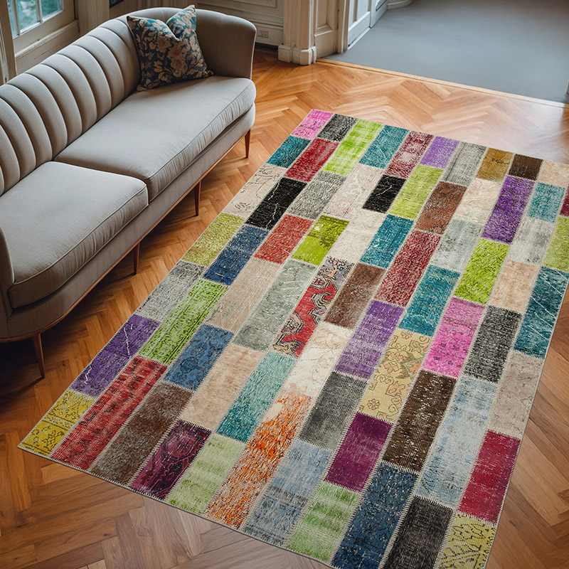 Multicolor Alfombra De Retazos Turca Sobre-teñida - 200 cm x 306 cm - K0051229