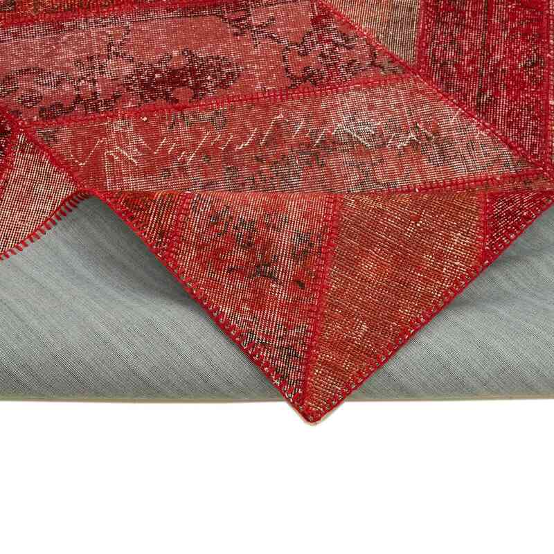 Red Patchwork Hand-Knotted Turkish Rug - 6' 8" x 10'  (80" x 120") - K0051230
