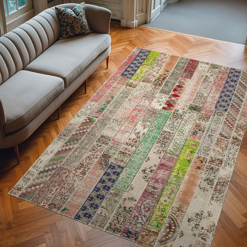 Kırmızı, Çok Renkli Patchwork El Dokuma Halı - 200 cm x 305 cm - K0051231