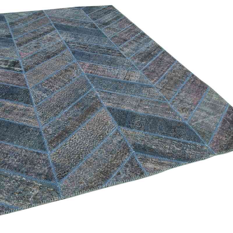 Blue Patchwork Hand-Knotted Turkish Rug - 6' 6" x 9' 10" (78" x 118") - K0051232
