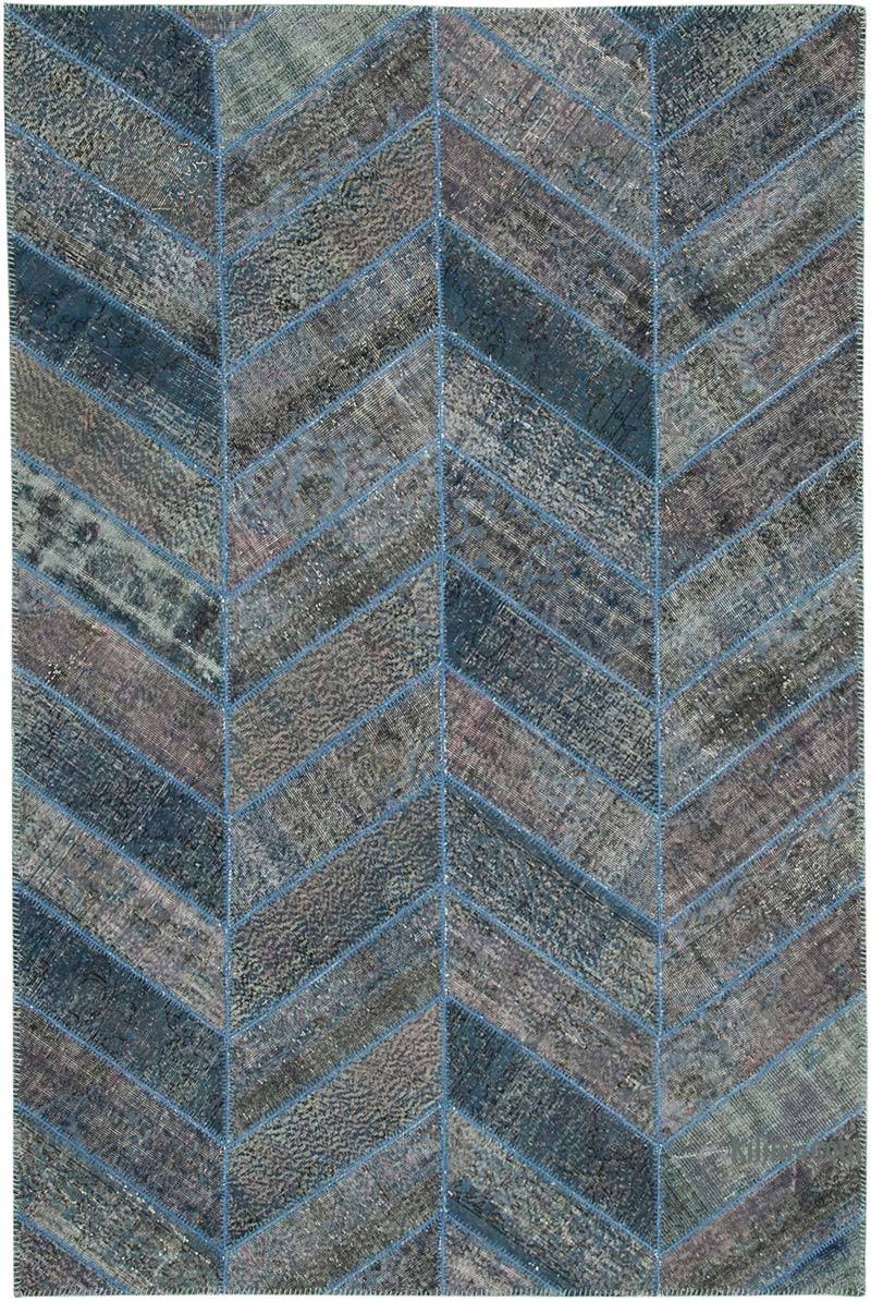 Azul Alfombra De Retazos Turca Sobre-teñida - 198 cm x 300 cm - K0051232