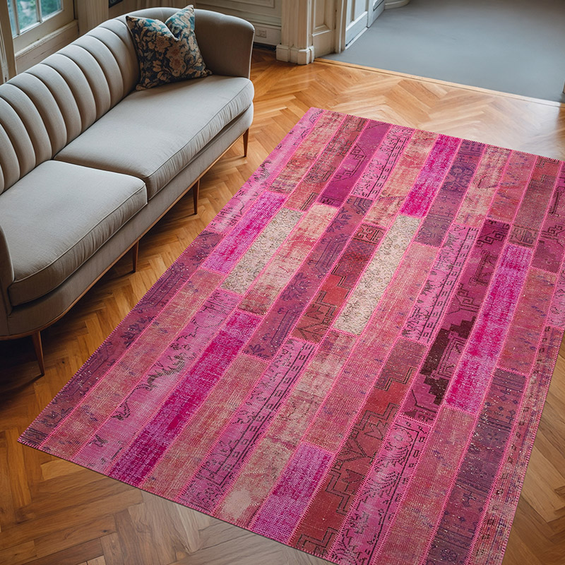 Rosado Alfombra De Retazos Turca Sobre-teñida - 205 cm x 304 cm - K0051236