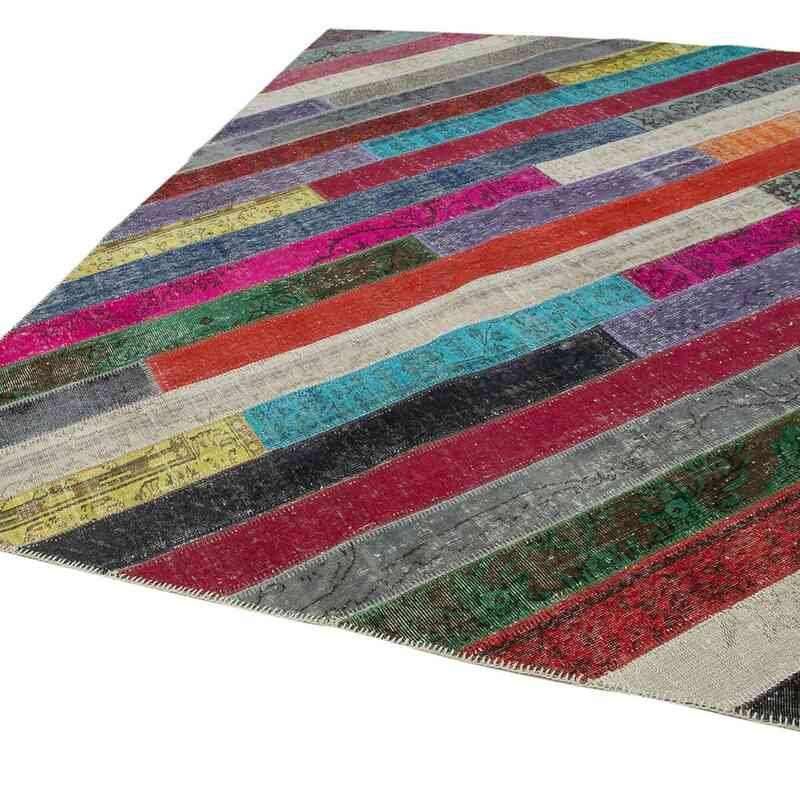 Multicolor Patchwork Hand-Knotted Turkish Rug - 6' 9" x 9' 9" (81" x 117") - K0051237