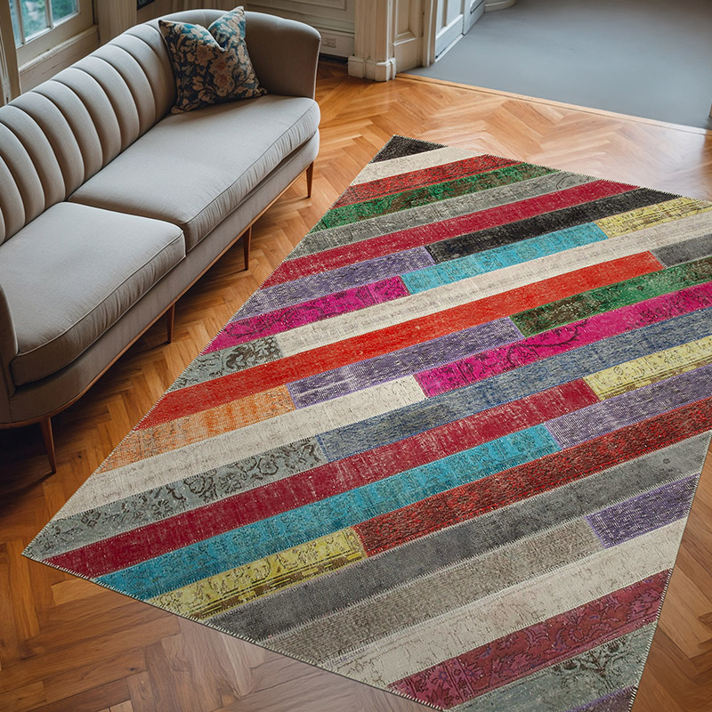 Multicolor Patchwork Hand-Knotted Turkish Rug - 6' 9" x 9' 9" (81" x 117") - K0051237