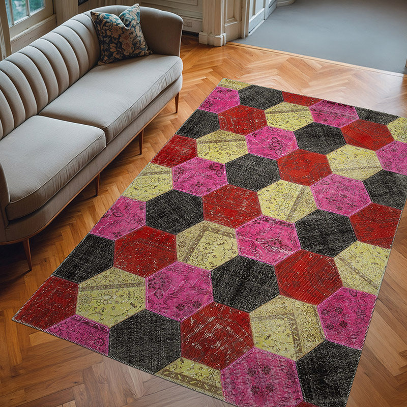 Patchwork Hand-Knotted Turkish Rug - 6' 6" x 10'  (78" x 120") - K0051238