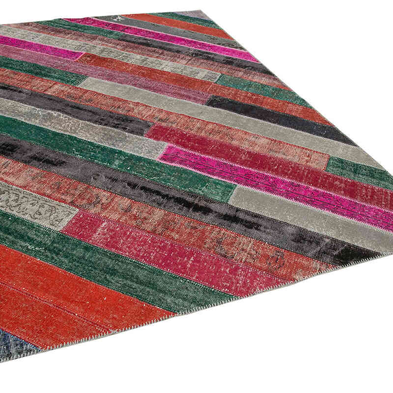 Multicolor, Red Patchwork Hand-Knotted Turkish Rug - 6' 7" x 9' 6" (79" x 114") - K0051239