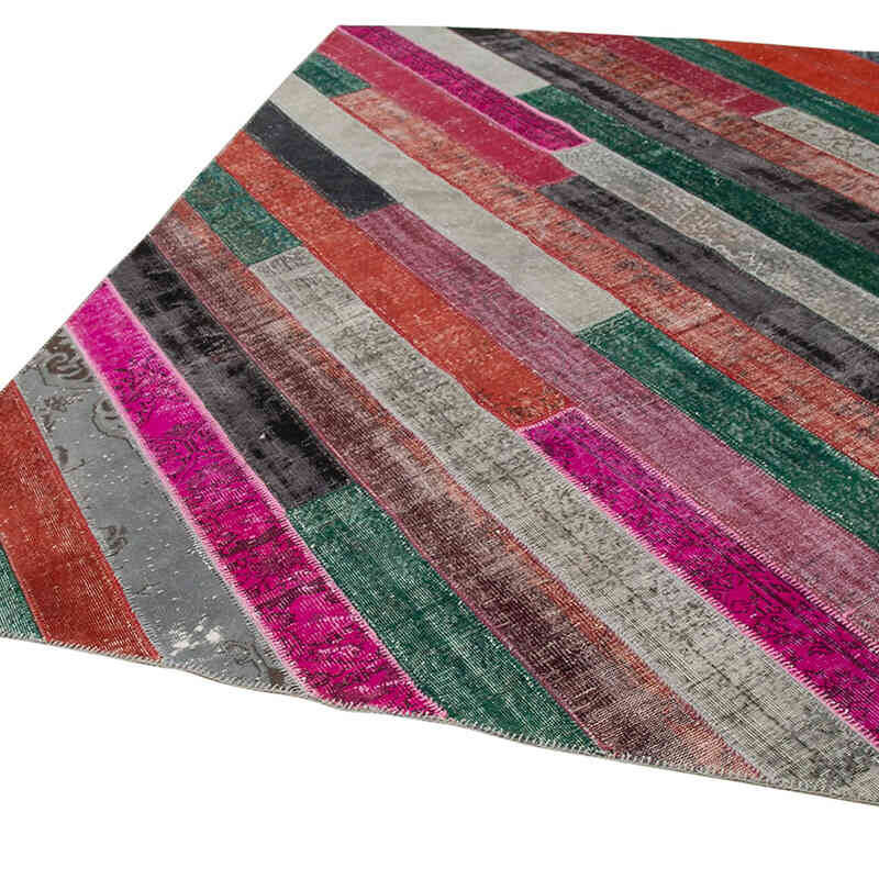 Multicolor, Red Patchwork Hand-Knotted Turkish Rug - 6' 7" x 9' 6" (79" x 114") - K0051239