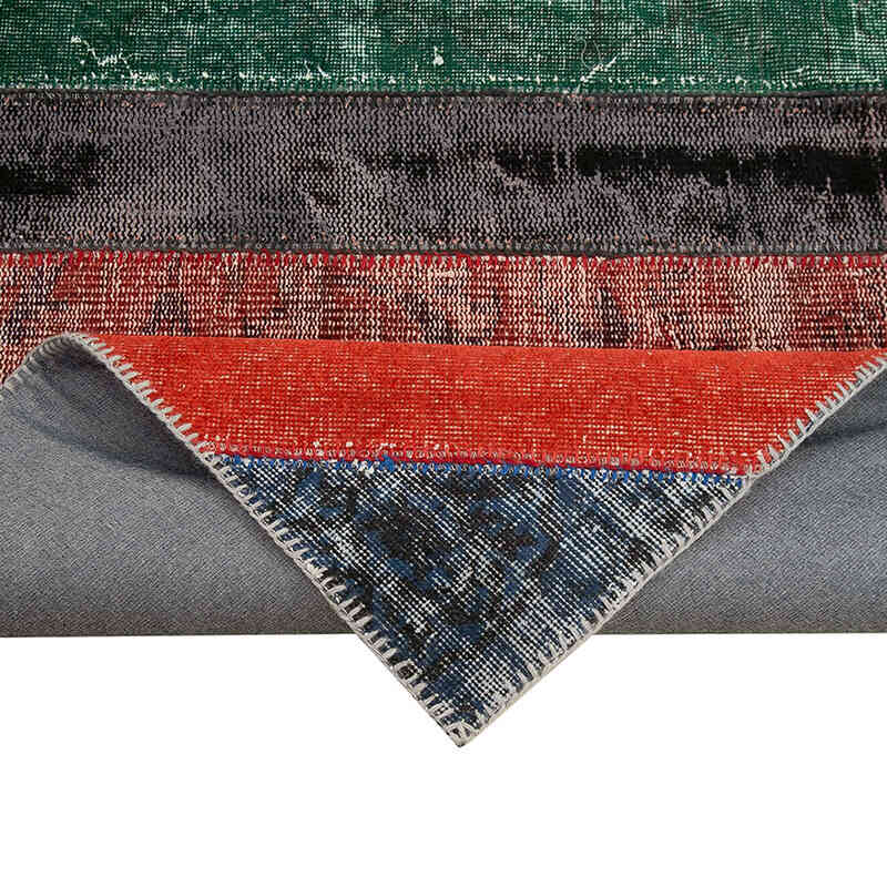 Multicolor, Red Patchwork Hand-Knotted Turkish Rug - 6' 7" x 9' 6" (79" x 114") - K0051239