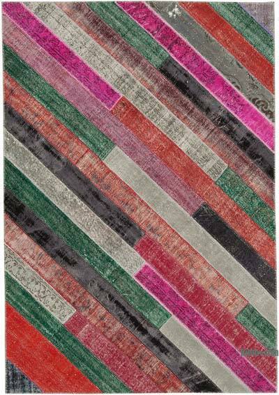 Çok Renkli, Kırmızı Boyalı Patchwork Halı - 200 cm x 290 cm