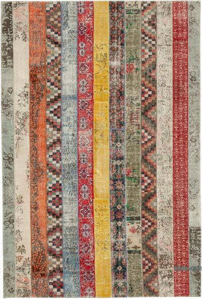 Çok Renkli, Kırmızı Patchwork El Dokuma Halı - 203 cm x 305 cm