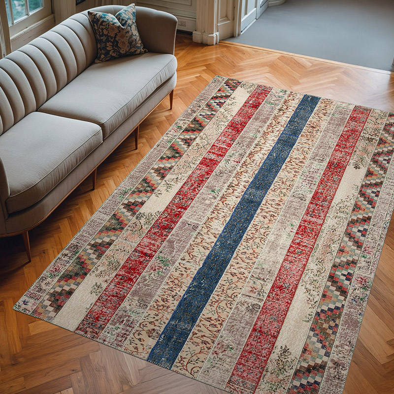 Çok Renkli, Kırmızı Patchwork El Dokuma Halı - 203 cm x 308 cm - K0051245