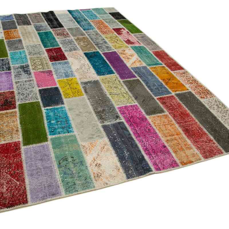 Multicolor Patchwork Hand-Knotted Turkish Rug - 6' 7" x 9' 11" (79" x 119") - K0051247