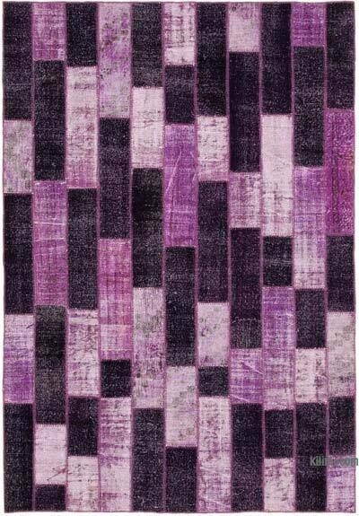 Purple Patchwork Hand-Knotted Turkish Rug - 6' 9" x 9' 10" (81" x 118")