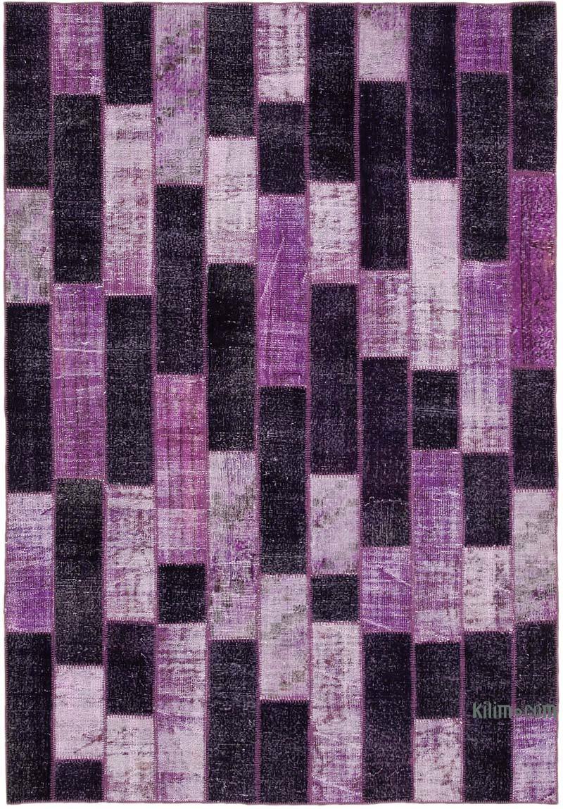 Púrpura Alfombra De Retazos Turca Sobre-teñida - 206 cm x 300 cm - K0051248