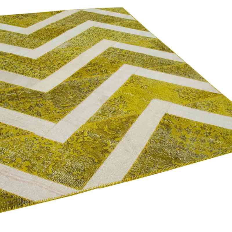 Yellow Patchwork Hand-Knotted Turkish Rug - 6' 8" x 9' 8" (80" x 116") - K0051250