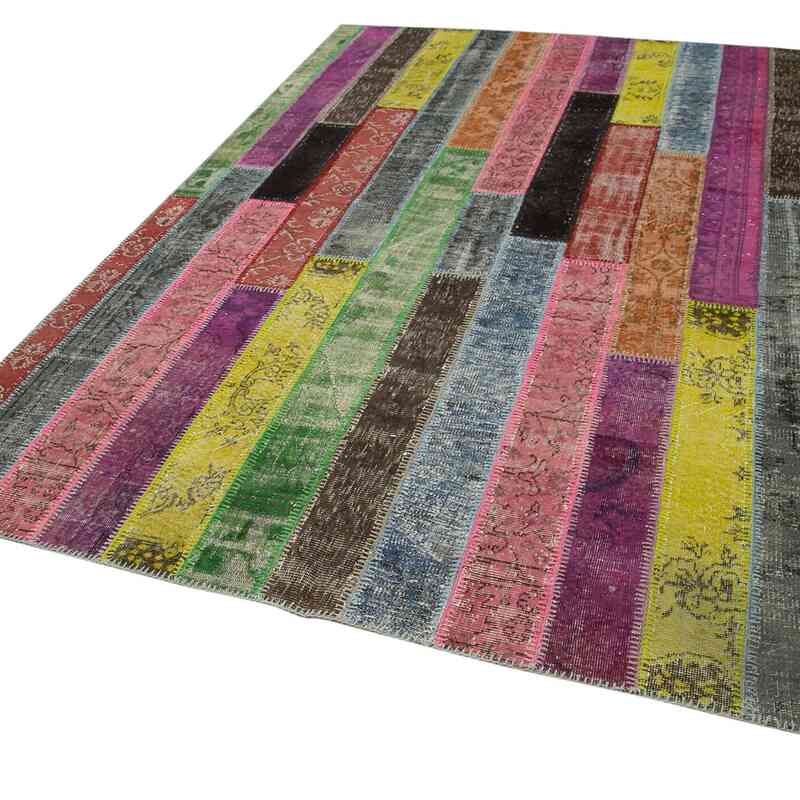 Multicolor Patchwork Hand-Knotted Turkish Rug - 6' 7" x 9' 10" (79" x 118") - K0051255