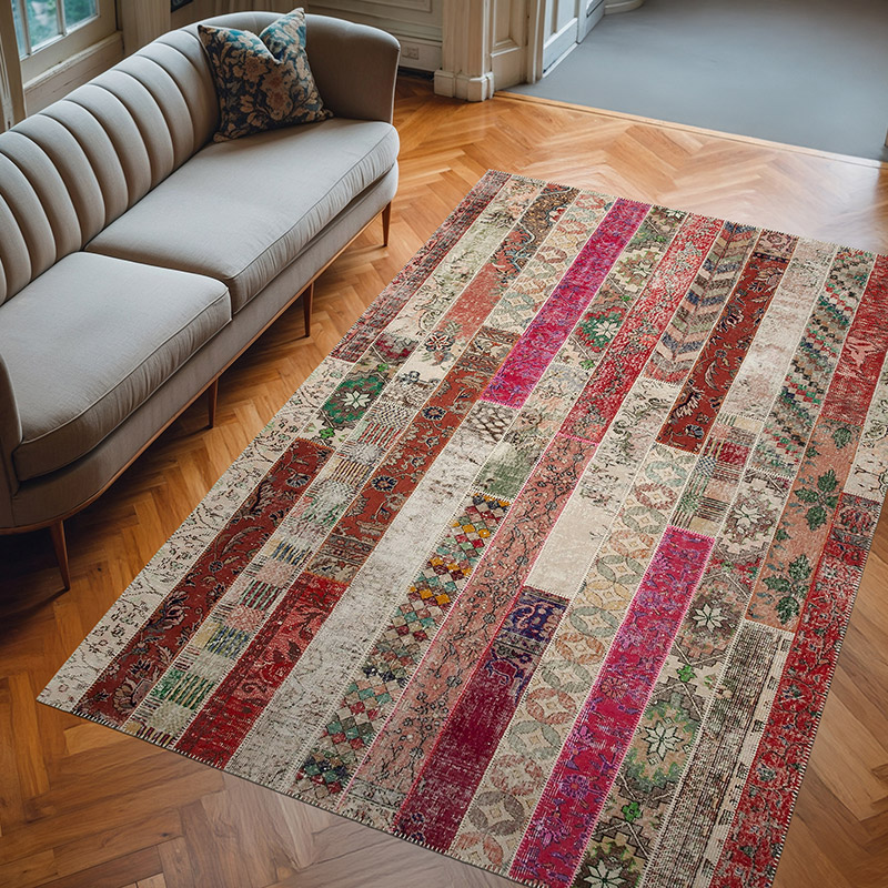 Multicolor, Rojo Alfombra Turca de Retazos - 203 cm x 308 cm - K0051256