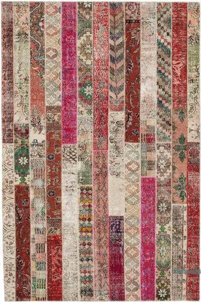 Çok Renkli, Kırmızı Patchwork El Dokuma Halı - 203 cm x 308 cm