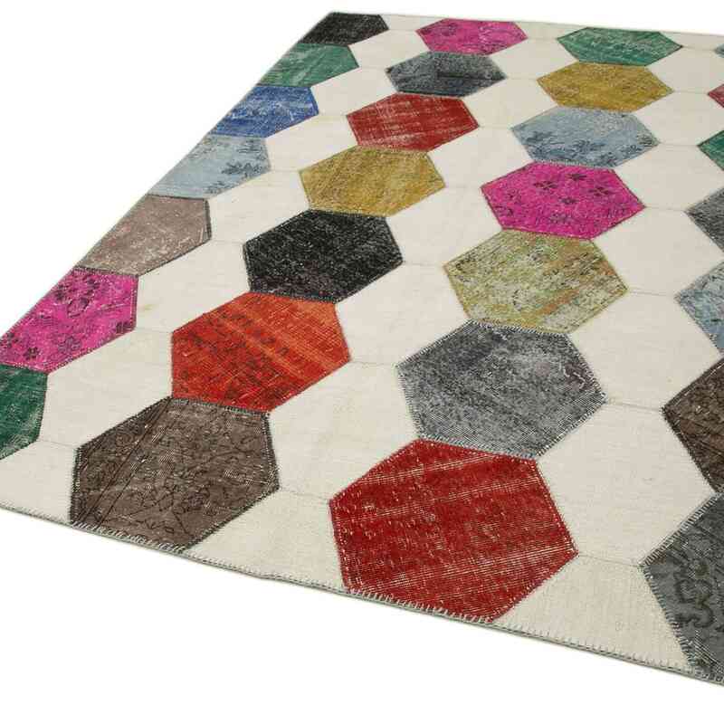 Multicolor Patchwork Hand-Knotted Turkish Rug - 6' 5" x 9' 5" (77" x 113") - K0051257