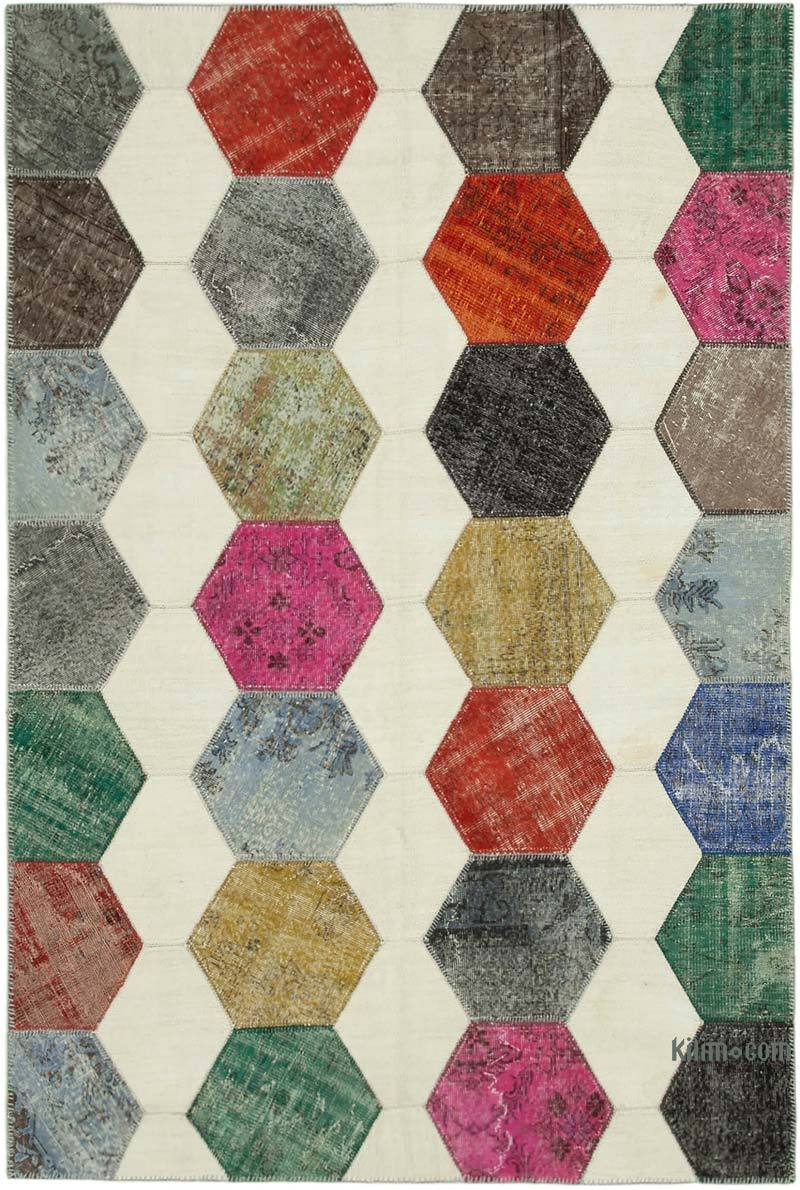 Multicolor Patchwork Hand-Knotted Turkish Rug - 6' 5" x 9' 5" (77" x 113") - K0051257