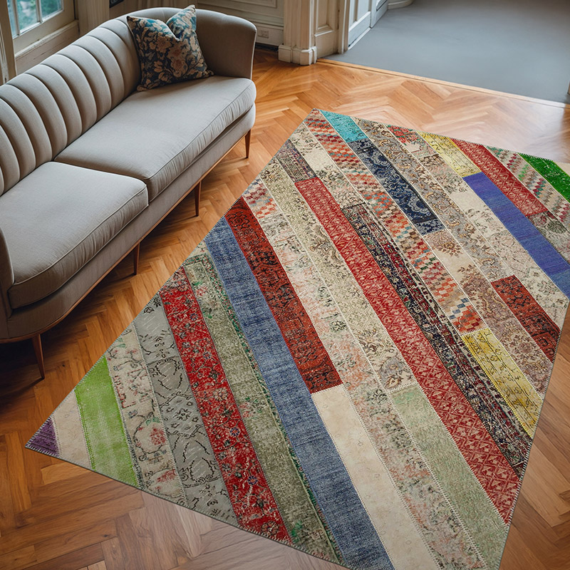 Çok Renkli Patchwork El Dokuma Halı - 204 cm x 308 cm - K0051258