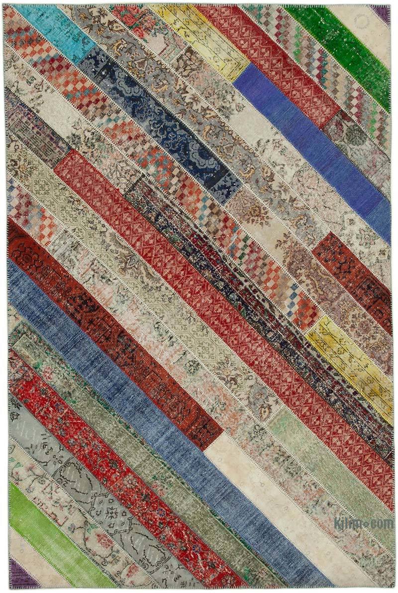 Multicolor Patchwork Hand-Knotted Turkish Rug - 6' 8" x 10' 1" (80" x 121") - K0051258