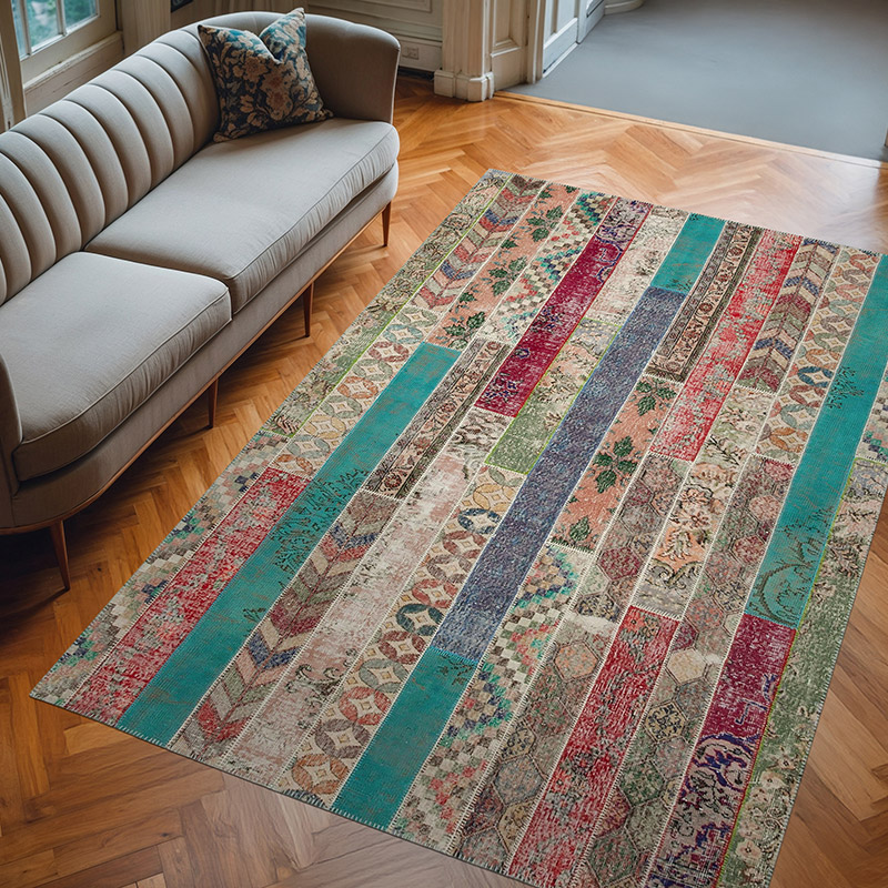 Multicolor Patchwork Hand-Knotted Turkish Rug - 6' 8" x 10'  (80" x 120") - K0051260