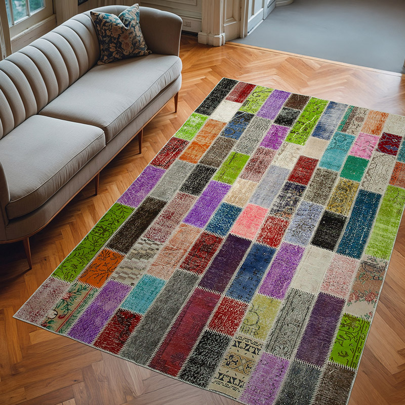 Çok Renkli Boyalı Patchwork Halı - 198 cm x 304 cm - K0051261