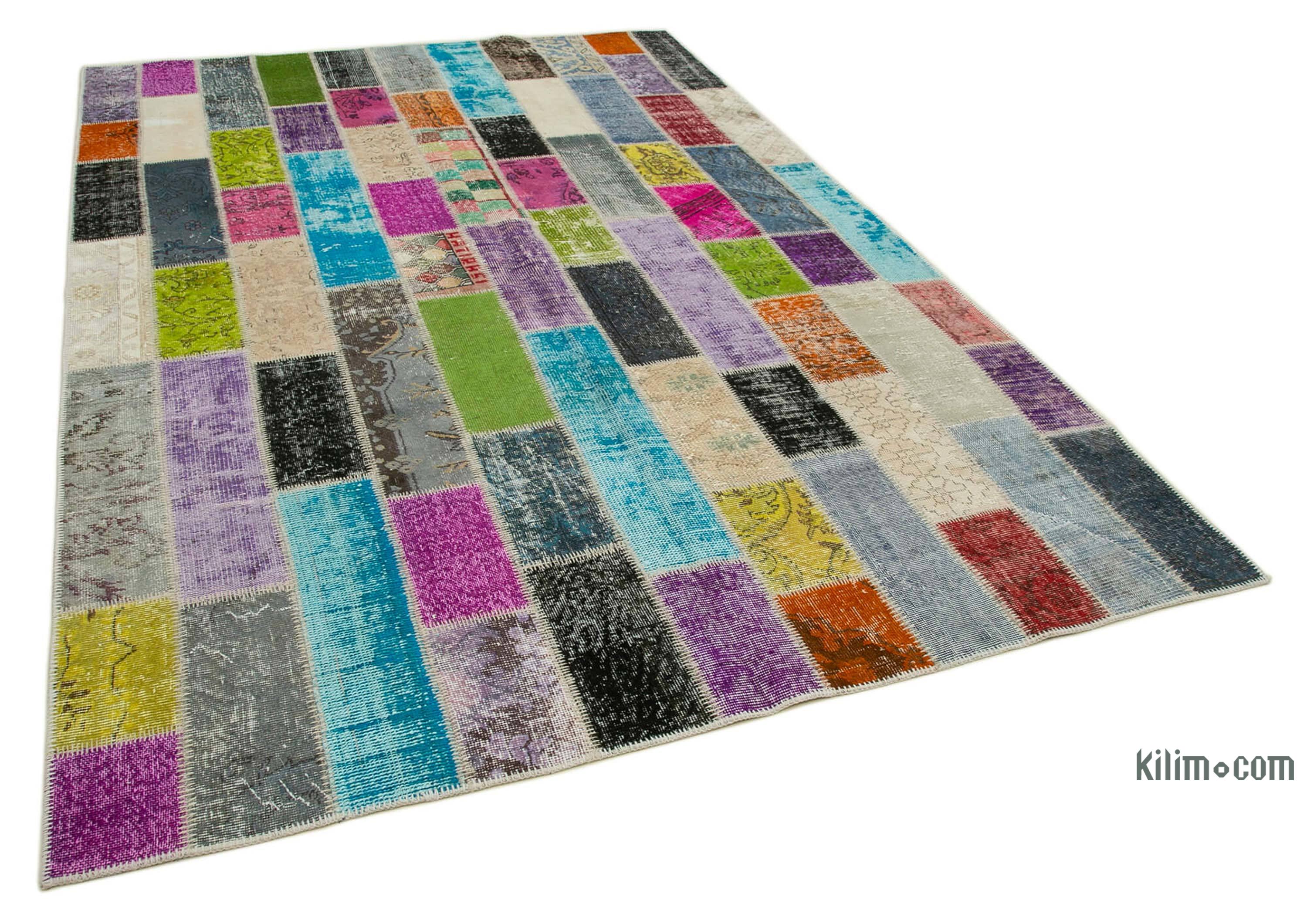 K0051262 Multicolor Patchwork Hand-Knotted Turkish Rug - 6' 7