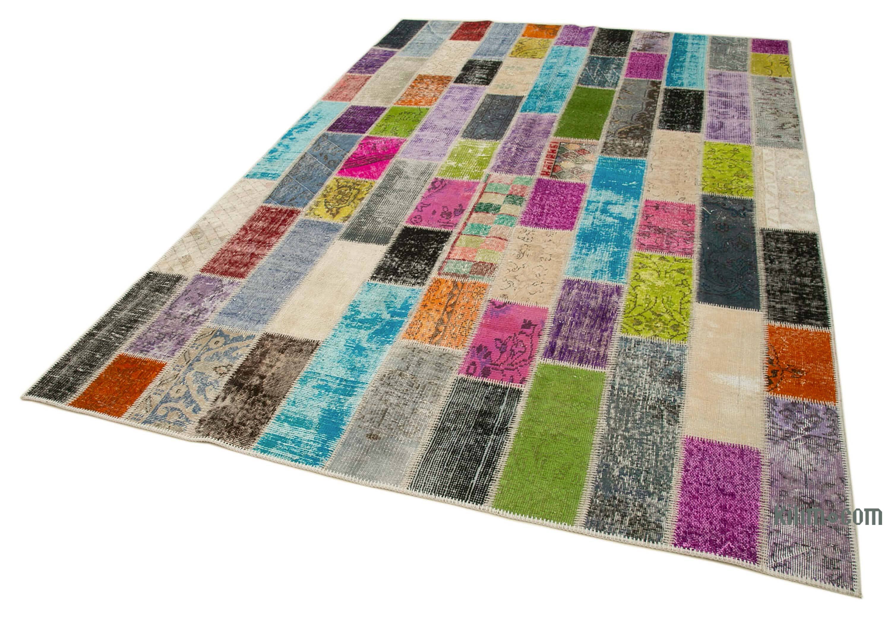 K0051262 Multicolor Patchwork Hand-Knotted Turkish Rug - 6' 7