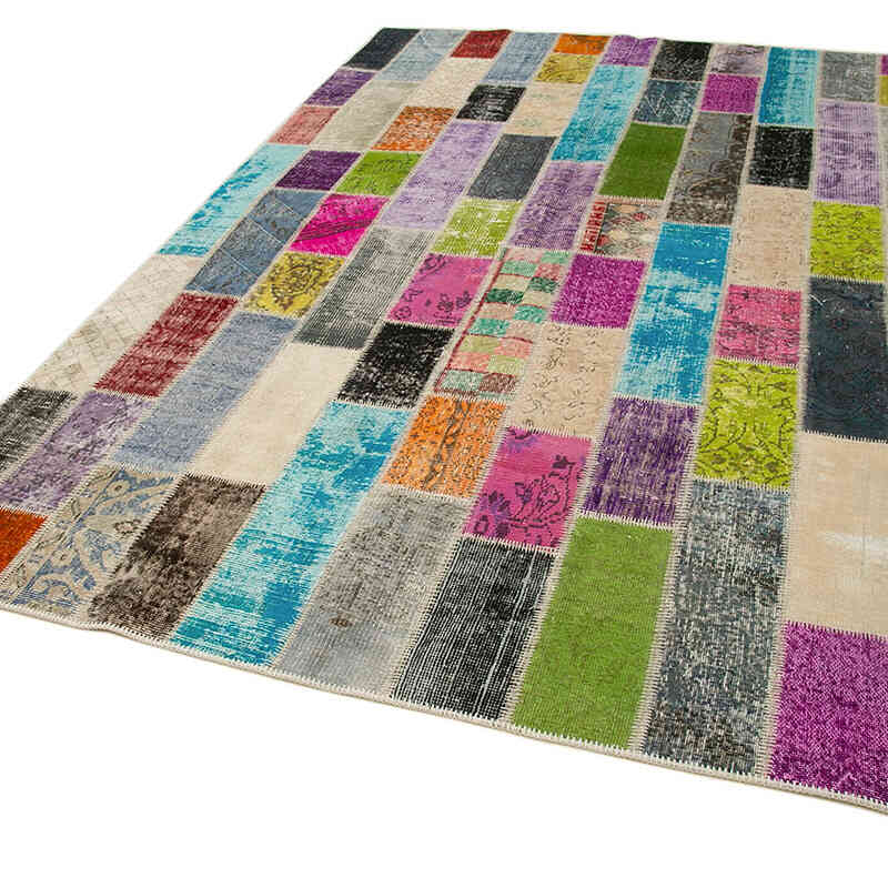 K0051262 Multicolor Patchwork Hand-Knotted Turkish Rug - 6' 7