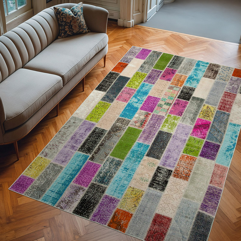 Çok Renkli Boyalı Patchwork Halı - 200 cm x 302 cm - K0051262