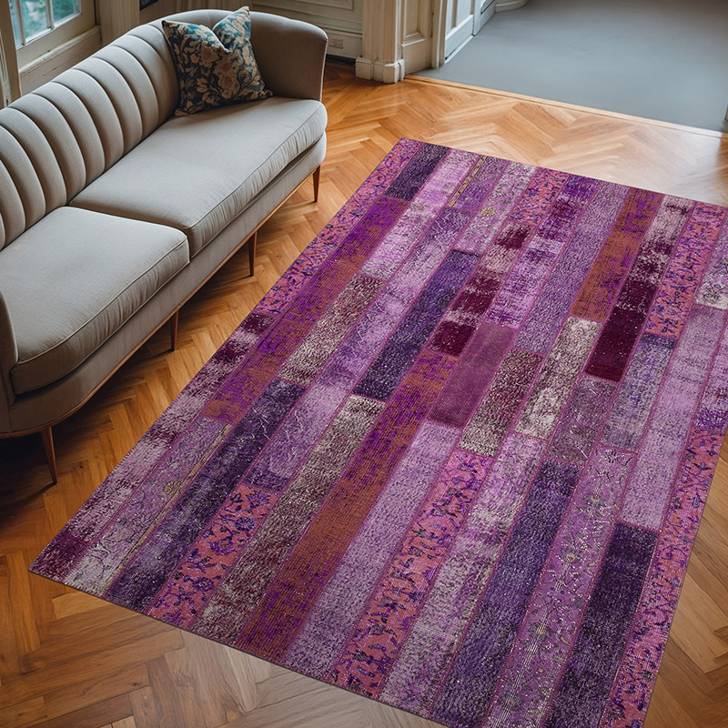 Purple Patchwork Hand-Knotted Turkish Rug - 6' 9" x 10'  (81" x 120") - K0051263