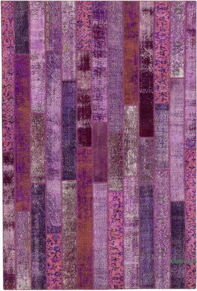 Purple Patchwork Hand-Knotted Turkish Rug - 6' 9" x 10'  (81" x 120")