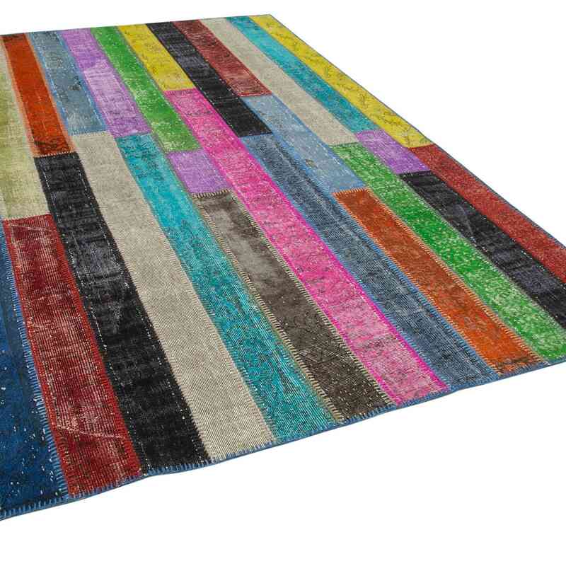 Multicolor Patchwork Hand-Knotted Turkish Rug - 6' 10" x 9' 11" (82" x 119") - K0051265