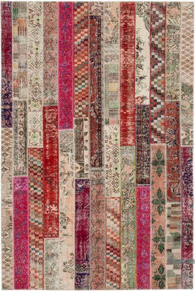 Çok Renkli, Kırmızı Patchwork El Dokuma Halı - 202 cm x 306 cm