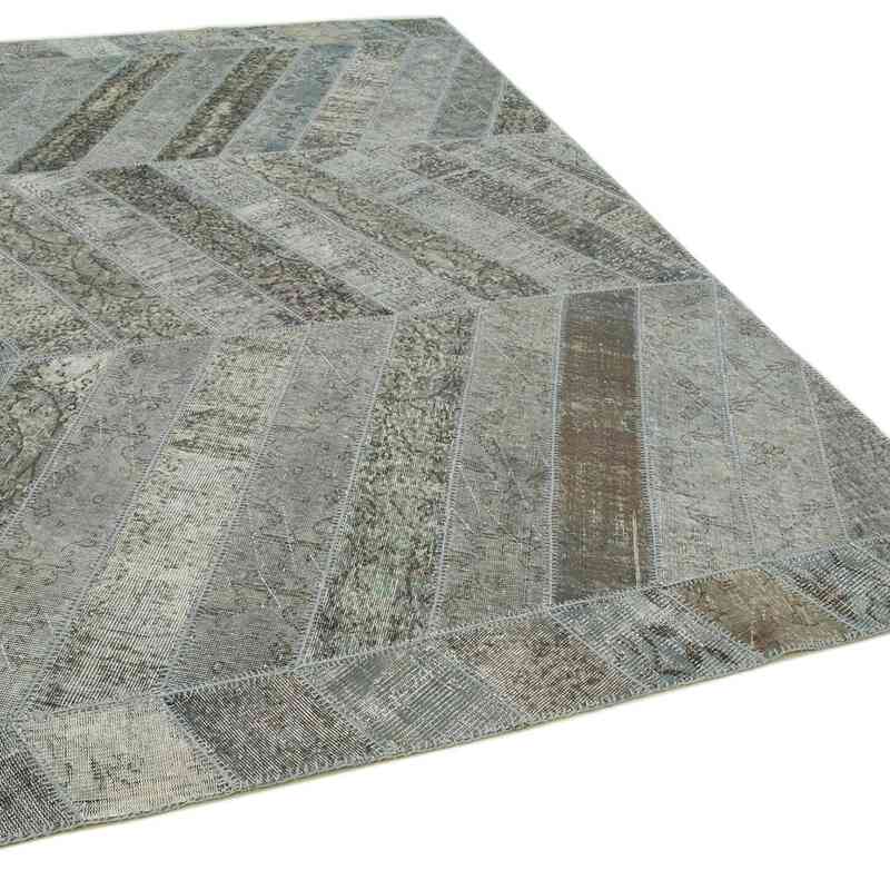 Grey Patchwork Hand-Knotted Turkish Rug - 6' 6" x 10' 6" (78" x 126") - K0051271