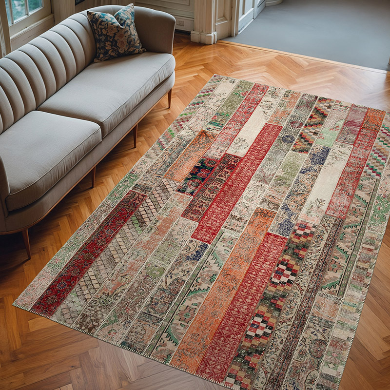 Rojo, Multicolor Alfombra Turca de Retazos - 203 cm x 306 cm - K0051272