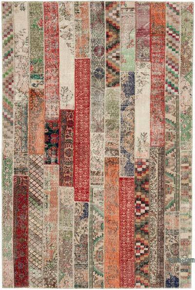 Kırmızı, Çok Renkli Patchwork El Dokuma Halı - 203 cm x 306 cm