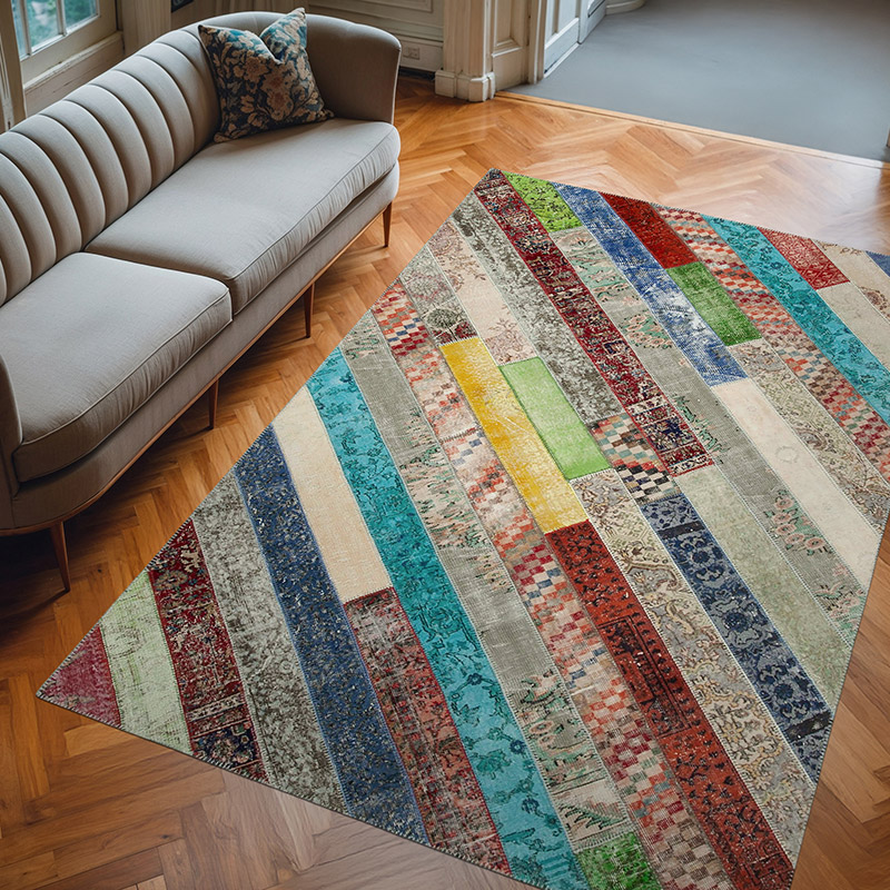 Çok Renkli Patchwork El Dokuma Halı - 204 cm x 305 cm - K0051273