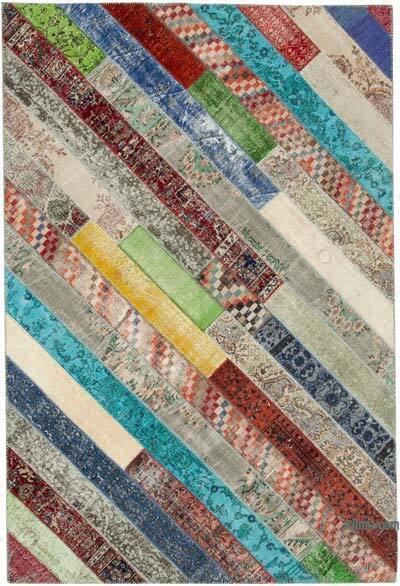 Multicolor Patchwork Hand-Knotted Turkish Rug - 6' 8" x 10'  (80" x 120")
