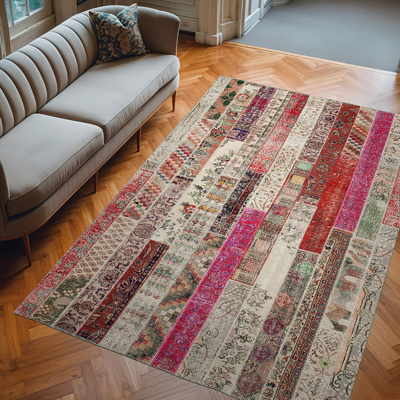Rojo, Multicolor Alfombra Turca de Retazos - 205 cm x 305 cm - K0051274
