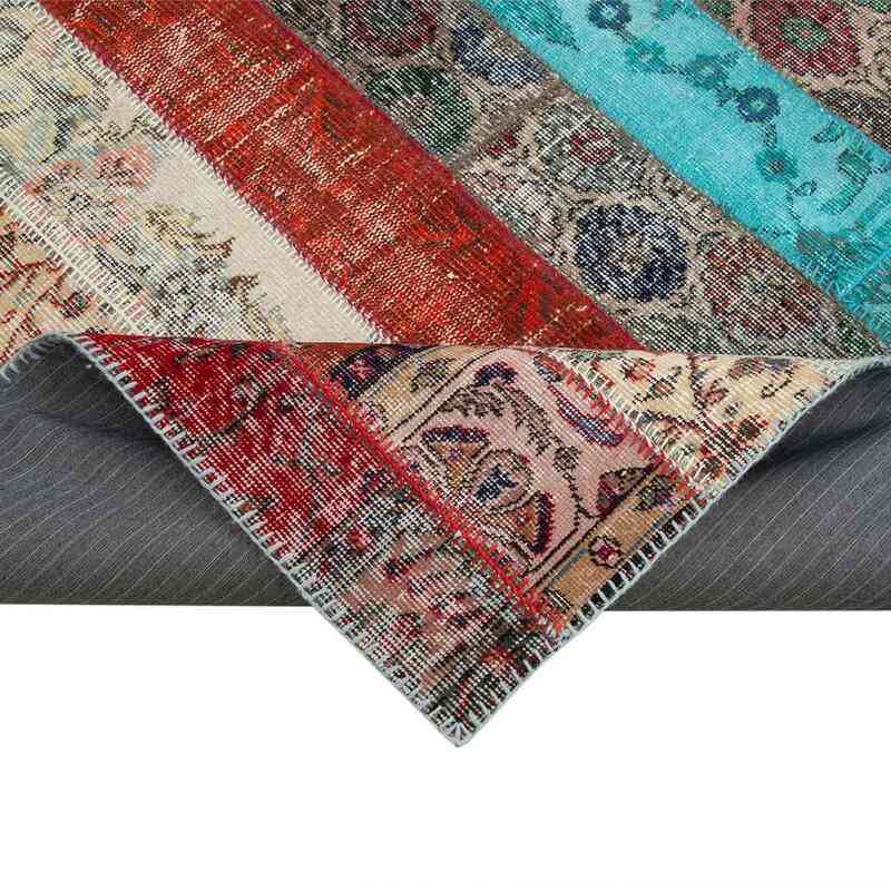Red, Multicolor Patchwork Hand-Knotted Turkish Rug - 6' 8" x 10'  (80" x 120") - K0051275
