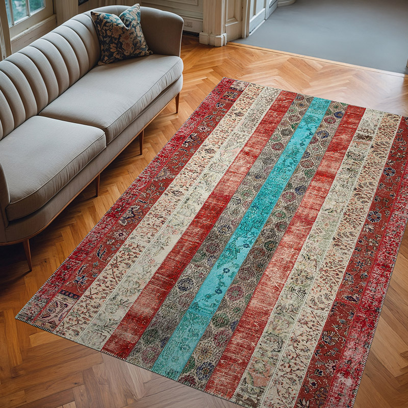 Kırmızı, Çok Renkli Patchwork El Dokuma Halı - 204 cm x 306 cm - K0051275