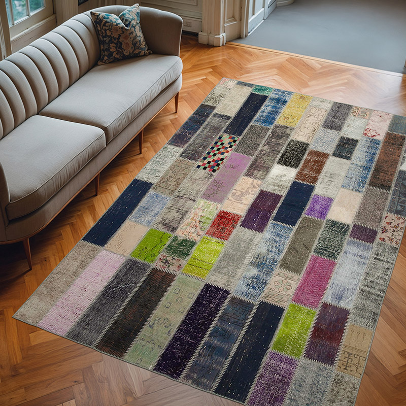 Çok Renkli Patchwork El Dokuma Halı - 204 cm x 304 cm - K0051276