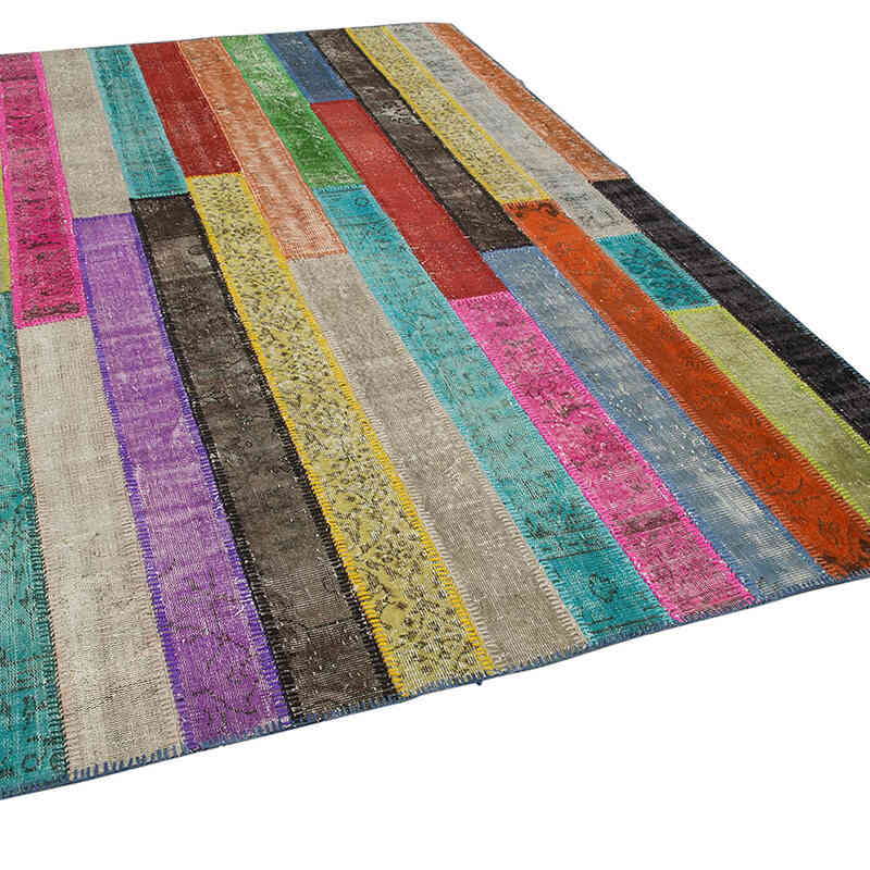 Multicolor Patchwork Hand-Knotted Turkish Rug - 6' 9" x 9' 11" (81" x 119") - K0051280