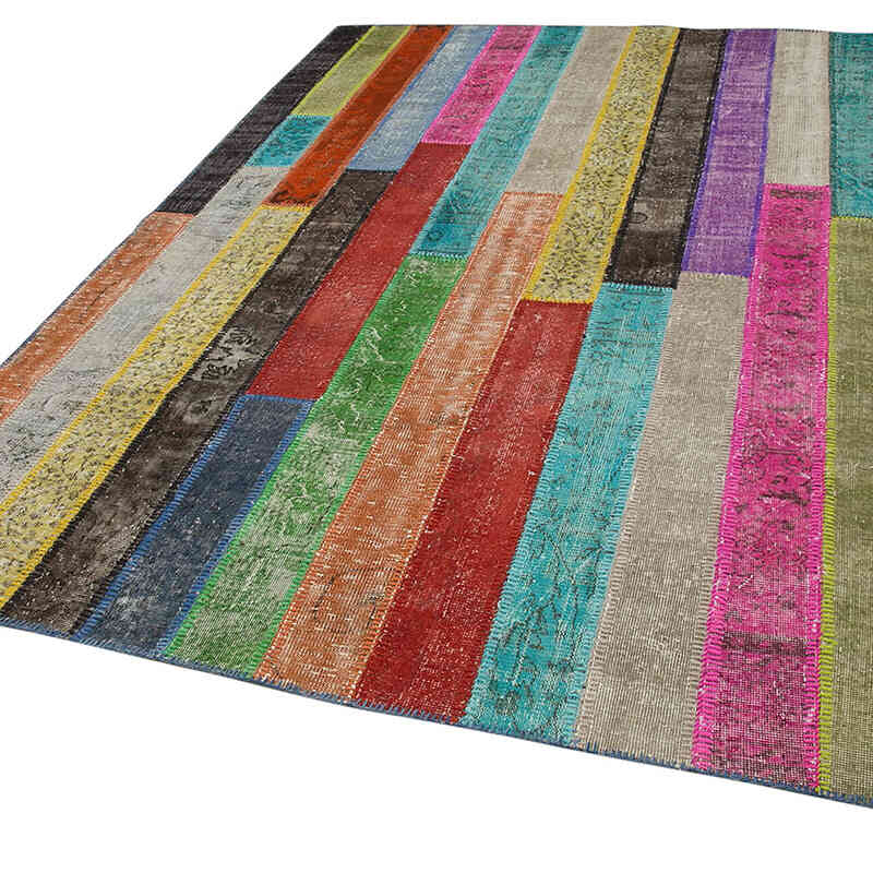 Multicolor Patchwork Hand-Knotted Turkish Rug - 6' 9" x 9' 11" (81" x 119") - K0051280
