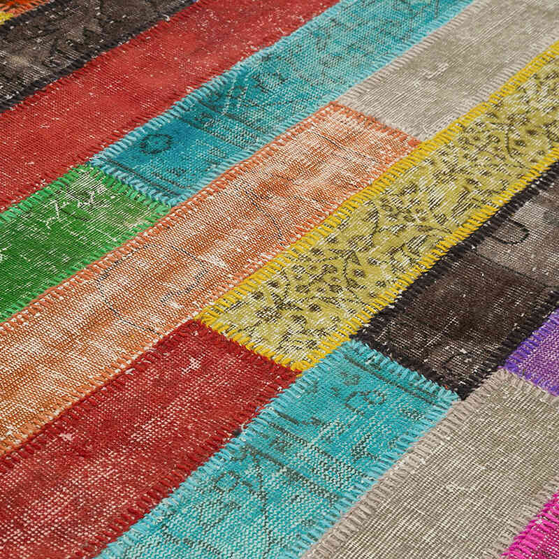 Multicolor Patchwork Hand-Knotted Turkish Rug - 6' 9" x 9' 11" (81" x 119") - K0051280