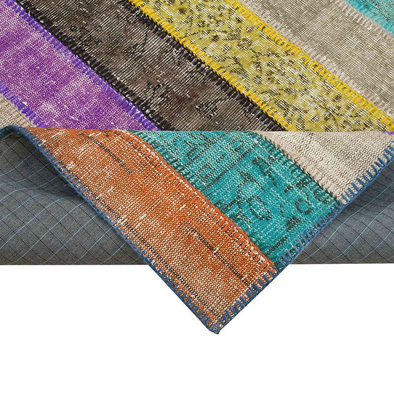 Multicolor Patchwork Hand-Knotted Turkish Rug - 6' 9" x 9' 11" (81" x 119") - K0051280