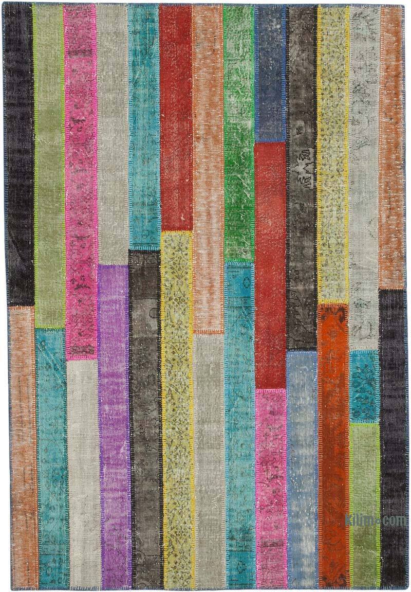 Multicolor Patchwork Hand-Knotted Turkish Rug - 6' 9" x 9' 11" (81" x 119") - K0051280